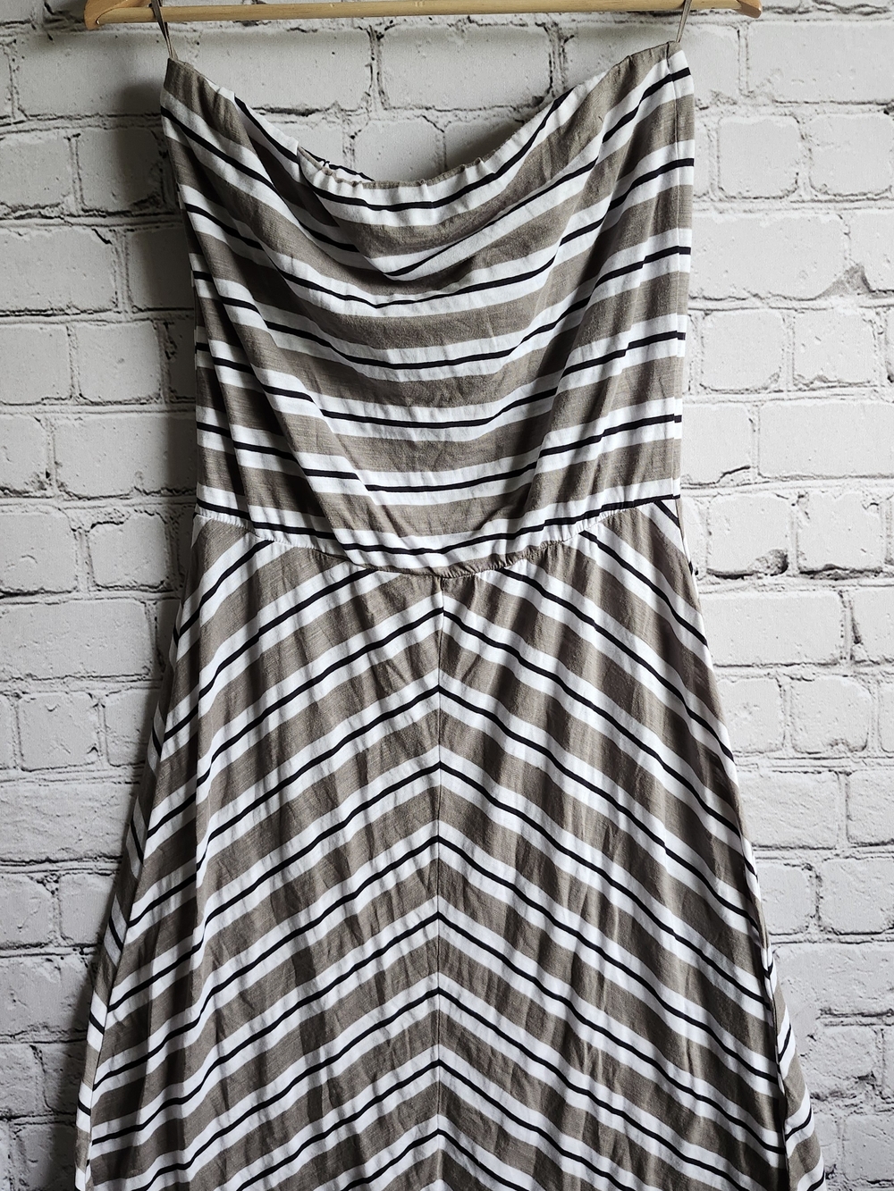 Michael Stars Striped Strapless Summer Dress in Brown & White